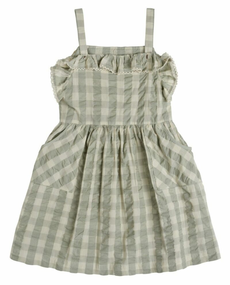Thalia Pinafore seersucker gingham in seagrass 1 scaled Фустан Талија Little Cotton Clothes