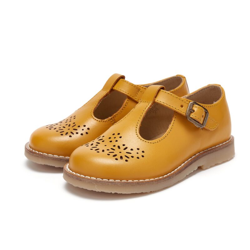 VELCRO T BAR SHOE WITH RUBBER SOLE MUSTARD 1 Чевли Young Soles London