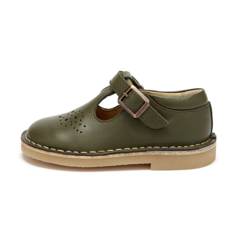 VELCRO T BAR SHOE WITH RUBBER SOLE OLIVE 2 Чевли Young Soles London