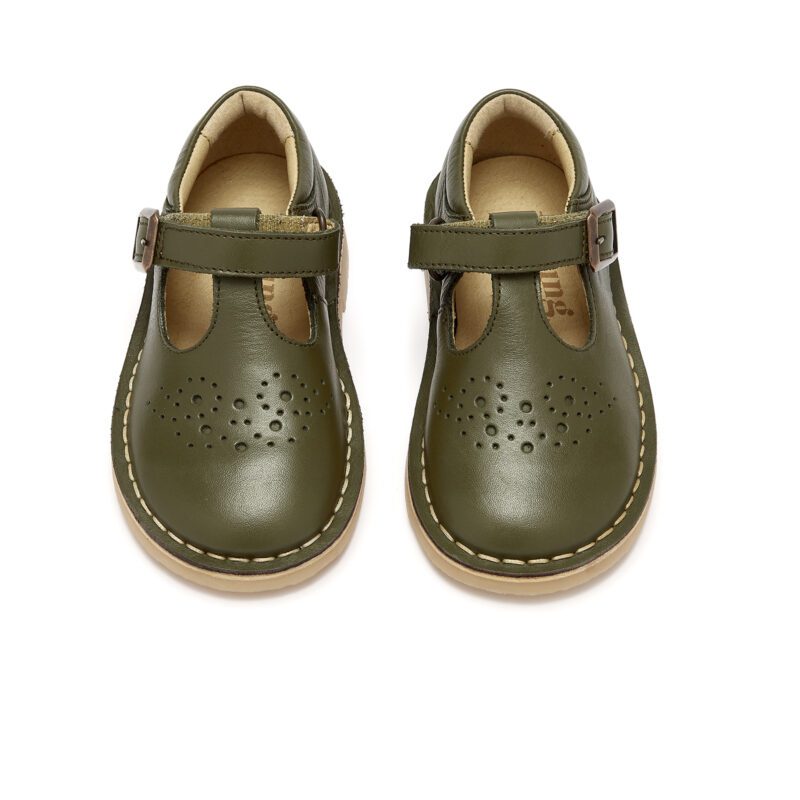 VELCRO T BAR SHOE WITH RUBBER SOLE OLIVE 3 Чевли Young Soles London
